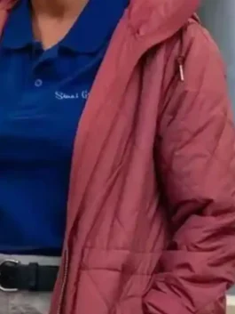 Chicago Med S11 Tamika Jenkins Quilted Jacket featuring professional grade stitching and a luxury maroon finish.