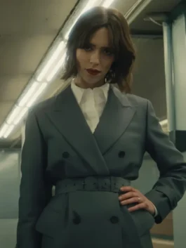 The Beauty Jordan Bennett Grey Blazer showcasing professional suiting grain and luxury buttoned style.