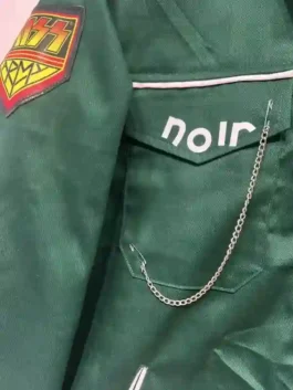 The Mighty Boosh Vince Noir Jacket featuring professional green panels and a luxury industrial zipper closure.