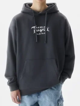 Tupac Grey Hoodie showcasing the professional high quality print and luxury integrated hood.