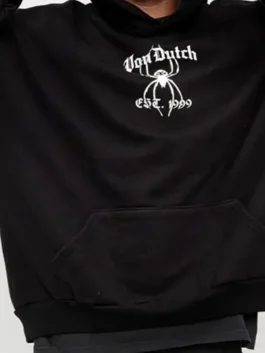 Spider Crest Hoodie in professional black high density fleece with a luxury hooded style collar.