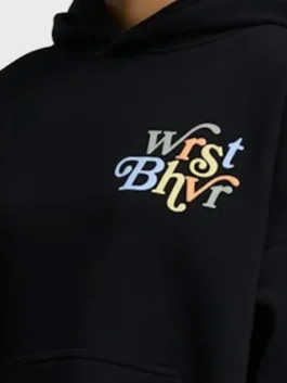 Worst Behaviour Black Hoodie featuring professional high density fleece and a bold chest logo print.