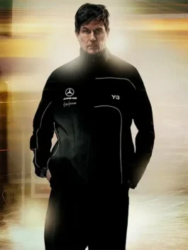 Y-3 Mercedes AMG Team Track Jacket in professional black with luxury exterior and interior security vaults.