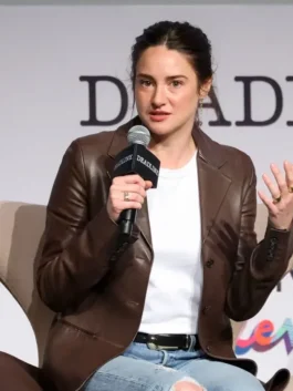 Buy Shailene Woodley 2026 Brown Leather Coat For Sale
