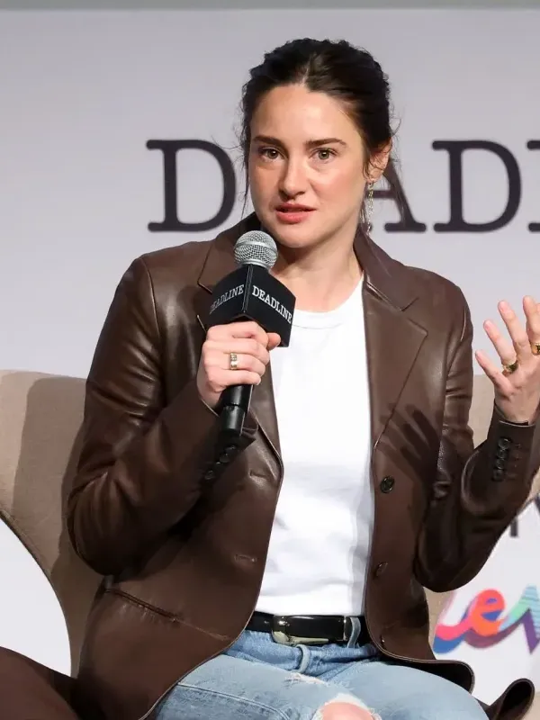 Buy Shailene Woodley 2026 Brown Leather Coat For Sale