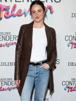 Buy Shailene Woodley 2026 Brown Leather Coat For Women