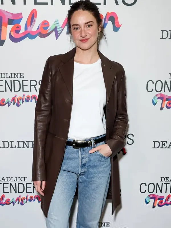 Buy Shailene Woodley 2026 Brown Leather Coat For Women