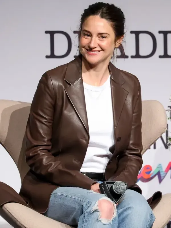Buy Shailene Woodley 2026 Brown Leather Coat