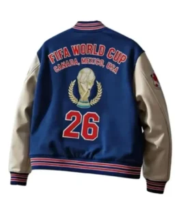 FIFA World Cup 2026 UNITED 26 Blue and Off-White Letterman Varsity Jacket For Sale