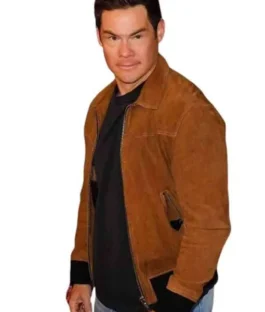 Fanatics Super Bowl Party 2026 Adam Devine Brown Suede Bomber Leather Jacket For Sale