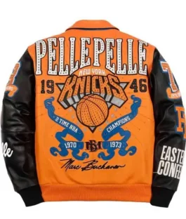 For The City Orange and Black Pelle Pelle New York Knicks Bomber Jacket For Sale