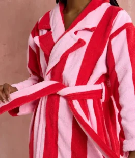 Hommey Cherry Pink And Red Striped  Bathrobe For Sale