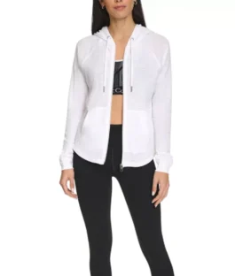 Laura Wright TV Series General Hospital Carly Spencer White Zip-up Hoodie