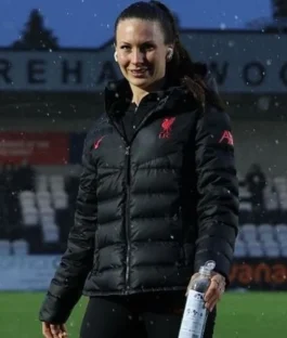 Leighanne Robe Women's Football Hooded Puffer Black Jacket