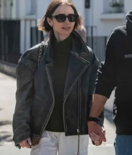 Lily Collins London 2026 Black Leather Jacket For Women