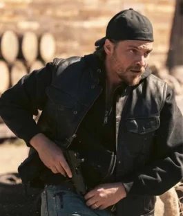 Luke Grimes Marshals Leather Black Vest For Sale