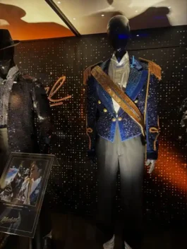 Michael Jaafar Jackson Blue Sequin Jacket in professional blue shimmer with luxury wide lapel collar.