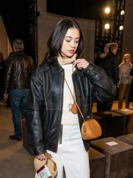 Nailea Devora Coach Fashion Show Black Leather Jacket For Sale