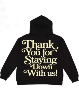 Shop the Humble Religion Black & Blue Thank You For Staying Down With Us Hoodie For Sale