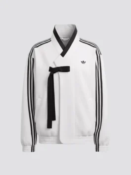 Front view of the Stray Kids x Adidas Hanbok Jacket in white.