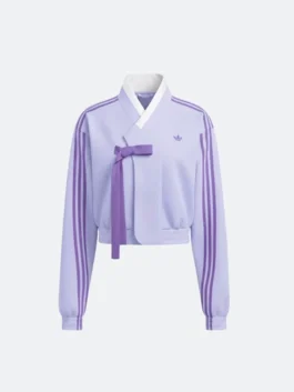 Front view of the TWICE x Adidas Hanbok Lavender Fusion Jacket.