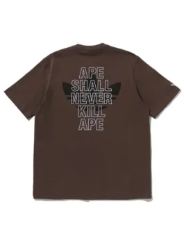 Adidas Bape Head Tee back view in warm brown cotton with a clean relaxed silhouette and bold Adidas x Bape collab detailing throughout.