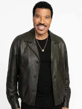 American Idol Lionel Richie Black Leather Jacket showcasing professional leather grain and luxury buttoning.