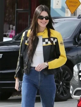 Aspen Trip 2023 Kendall Jenner Leather Jacket showcasing professional pocket architecture and luxury zipper closure.