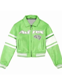 Avirex NY Womens Cropped Leather Jacket in bold green real leather with a shirt style collar and Avirex's sharp everyday cropped women's silhouette.