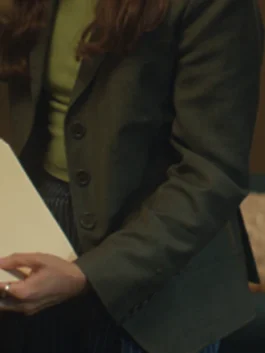 Beef Ashley Miller Green Blazer from Season 2 Episode 2 in bold green suiting fabric with button cuffs and a sharp structured lapel collar design.