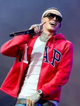 Central Cee Coachella Cap Hoodie with professional red finish and luxury drawstring collar.