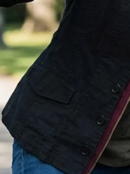 Charmed Mel Vera Black Jacket featuring professional cotton panels and a luxury front zipper closure.