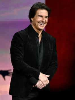 CinemaCon Tom Cruise Suede Leather Blazer featuring a professional button closure and luxury black finish.