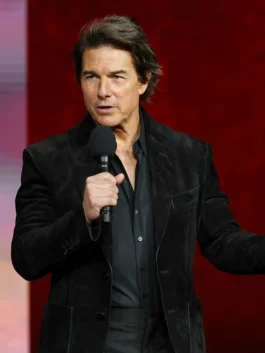CinemaCon Tom Cruise Suede Leather Blazer showcasing professional suede finish and luxury buttoning.