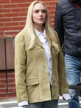 Count My Lies Violet Lockhart Suede Blazer in rich olive green suede with a lapel collar and Violet Lockhart's sharp and refined on-screen presence.