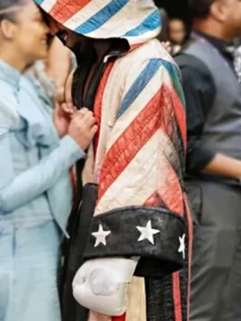 Creed 3 Adonis American Flag Robe back view highlighting professional multicolor finish and luxury full sleeves.