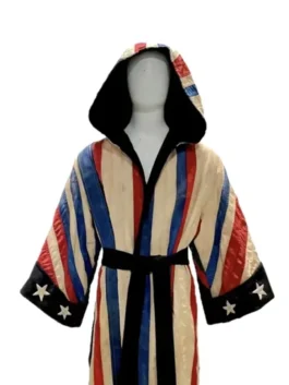 Creed 3 Adonis American Flag Robe front view featuring professional fabric panels and a luxury belted closure.