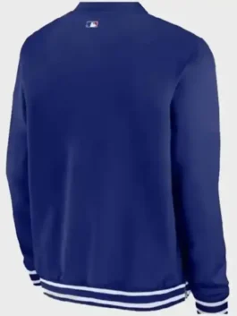 Dave Roberts LA Dodgers Blue Bomber Jacket back view highlighting professional blue panels and luxury ribbed hem.