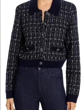 Elsbeth Isadora Lancaster Cropped Jacket front view with full length sleeves and luxury knit texture.