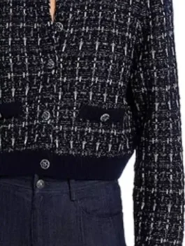 Elsbeth Isadora Lancaster Cropped Jacket in professional navy knit with a luxury shirt style collar.