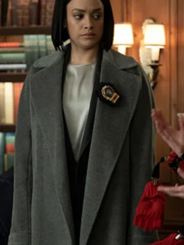Elsbeth S03 Nina Taylor Grey Wool Coat in professional grey wool with luxury wide lapel collar design.