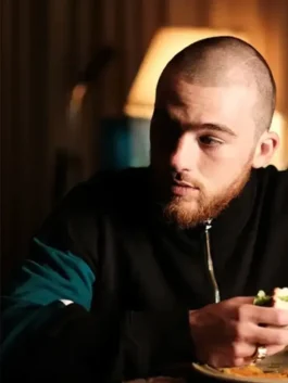 Euphoria S02 Angus Cloud Track Black Jacket in smooth black fleece with a stand up collar, full sleeves and a clean zip-up silhouette.