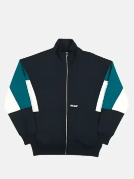 Euphoria S02 Angus Cloud Track Black Jacket front view showing the bold stand up collar, zipper closure and sharp black fleece build.