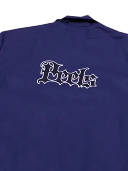 Euphoria S02 Zendaya Blue Peels Jacket back view in clean black cotton with a smooth structured silhouette and relaxed full length sleeves.