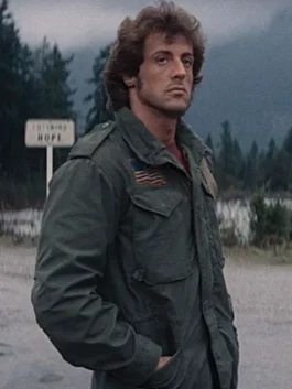 Sylvester Stallone M65 Field Jacket from First Blood in bold green cotton with cinematic detail and a commanding everyday field look.