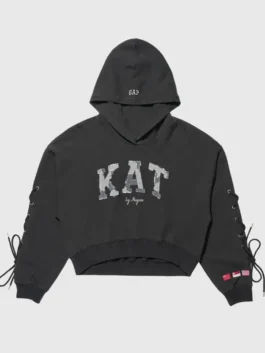 Gap x Katseye Megan Hoodie in sleek black fleece with a hooded collar and the effortless cool energy Megan brings to every Katseye look.