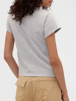 Gap x Victoria Beckham Logo T Shirt back view in clean soft fabric with a relaxed half sleeve pullover silhouette in both fresh white and classic grey options.