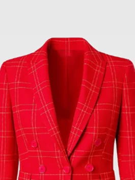 General Hospital 2026 Nina Reeves Red Blazer highlighting professional suiting grain and luxury open hem cuffs.
