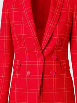General Hospital 2026 Nina Reeves Red Blazer featuring professional fabric panels and luxury button closure.