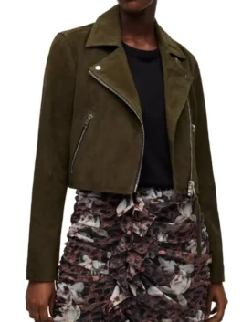 General Hospital Kristina Corinthos Suede Jacket highlighting professional suede grain and luxury zipper closure.